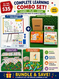 Learning Toys & White Board 18"x24" set/ Set de Juguetes para Aprender/  Day Care Homeschool Set/Montessori Toy Set