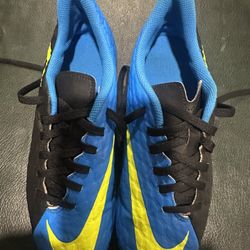 Nike HyperVenom Soccer Cleats Vibrant Blue Black Bright Yellow Swoosh US Sz 5.5 Y