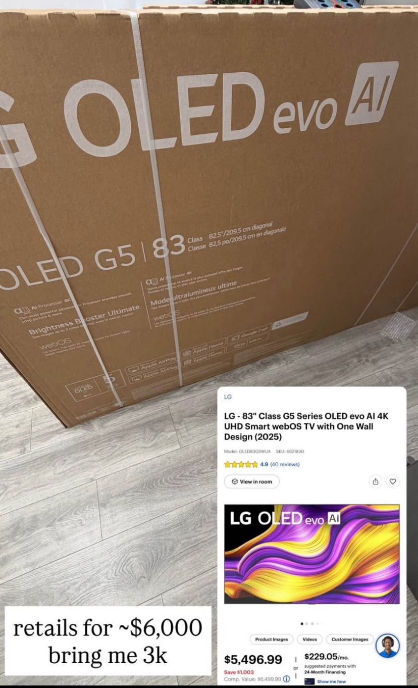 BRAND NEW 2025 LG G5 Series 83-Inch OLED evoAI 4K UHD TV $2349 or $60 Down!