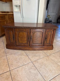 Burled Wood Cherry Wood Entertainment / Media Console Table