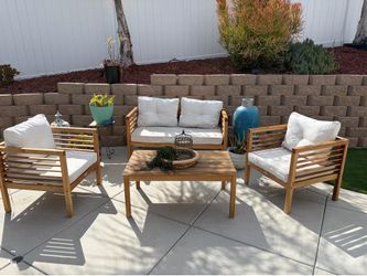 Modern Outdoor Patio Conversation Set – 4 Piece Acacia Wood Furniture Set