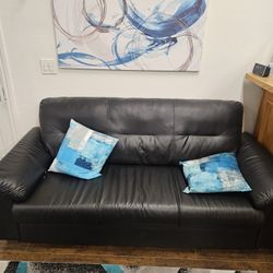 3 Seat Black Leather Sofas ( 2 Piece Set)