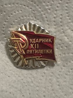 Shock Worker of the 12th Five -Year Plan Badge Soviet Union State Awards