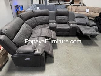 NEW Power Recliner Curve Sectional Sofa Set Entertainment Room Living Home Theater Movie Reclining Couch Console Cupholder Adjustable BIG DISCOUNT