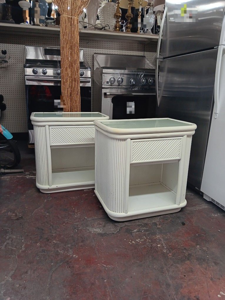 2 Bamboo Single Drawer Nightstands Glass Top