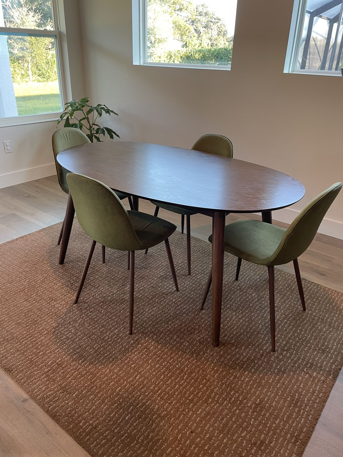 Walnut Oval Table 67”x 37.5” X 29” H + 4 Chair Dining Table Set