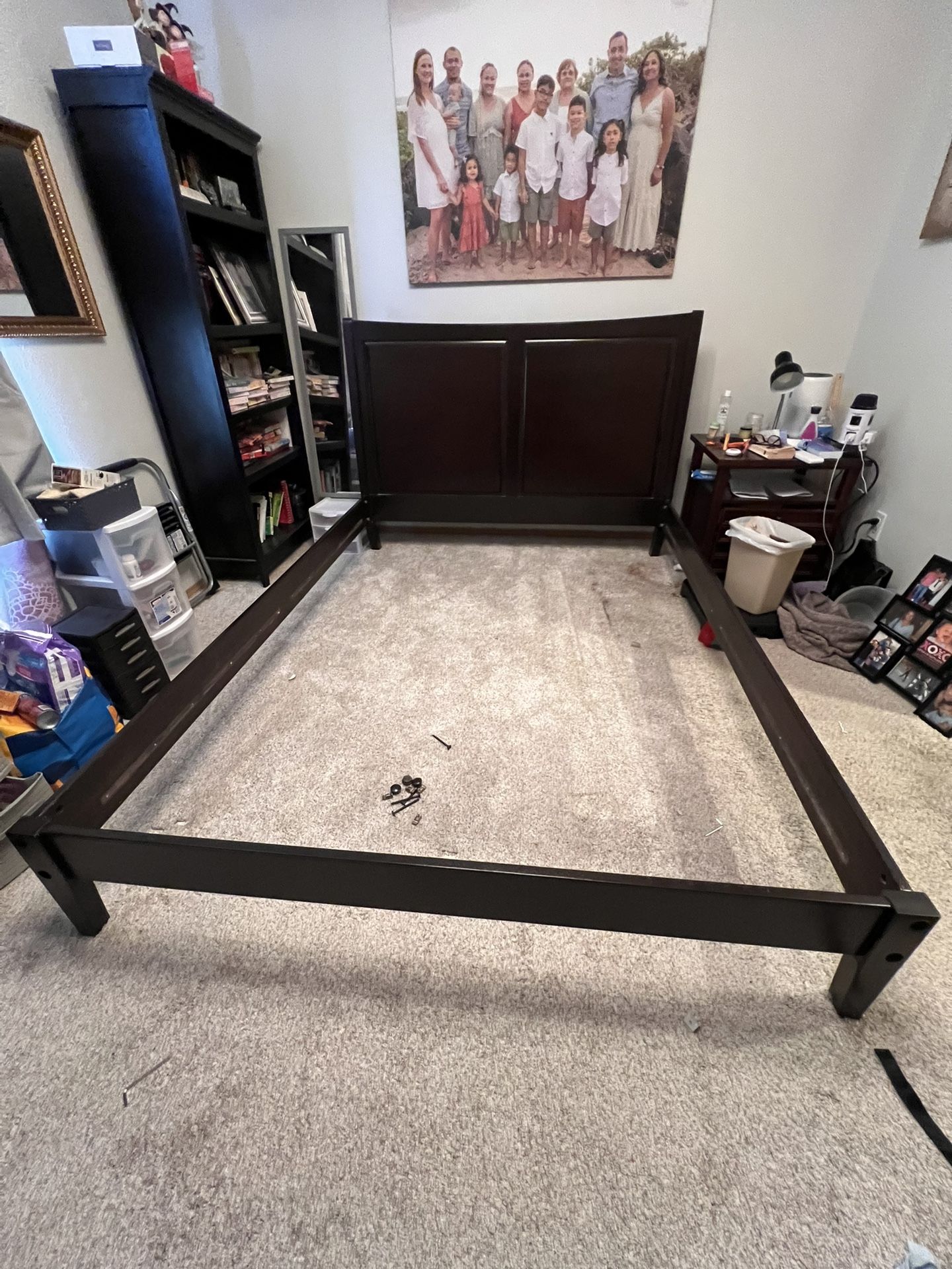 Brown Wood Queen Bed frame And Mattress