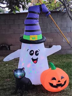 Halloween Inflatable Ghost with Pumpkin and Cat