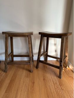 Set of 2 Rustic Wood Counter Stools