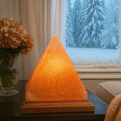 Pyramid Himalayan Salt Lamp - Hand Carved Pink Rock Salt Night Light With Wooden Base
