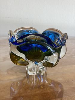 Mid Century art Vintage heavy glass bowl by Josef Hospodka 1960