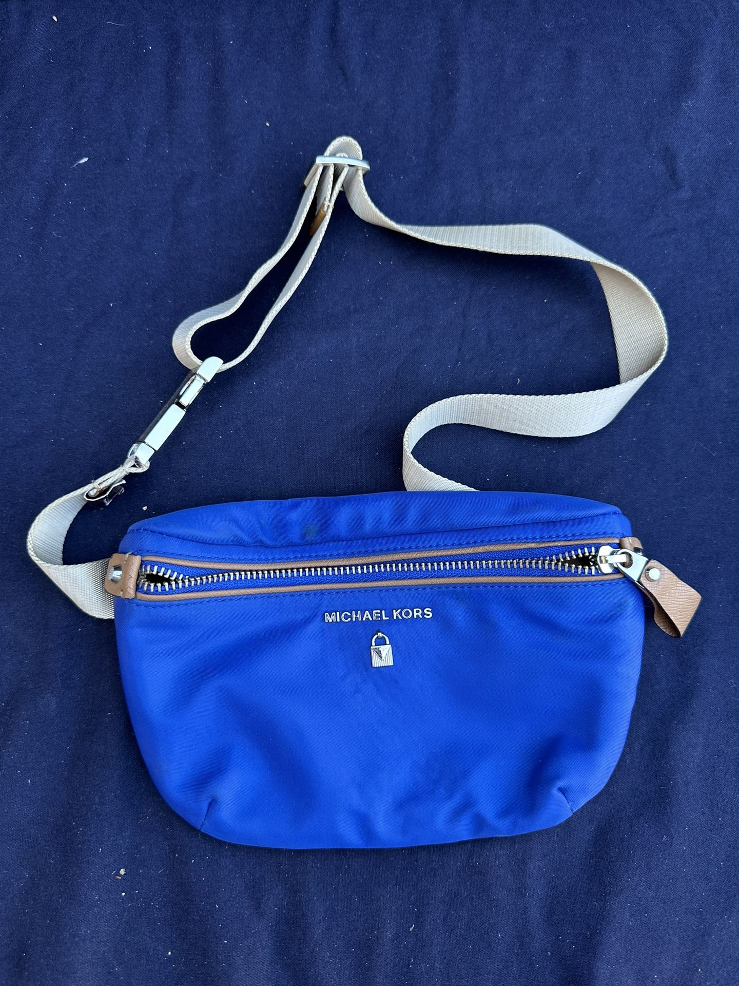 Michael Kors Blue Solid Nylon Silver Hardware Fanny Pack Belt Bag Small