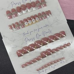 Medium square Press on nails with toe nails silver chrome acrylic flowers 3d gel