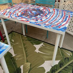 Red White Blue Tie Dye Desk or Table Ikea with Stool