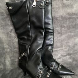 Knee High Boots for Women Wide Calf Boots Pointed Toe Tall Boots Kitten Heel Boots Womens Fall Winte