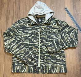 LRG Mens XL Tiger Camo Hooded Denim Jacket Streetwear A134008 Rare #15B