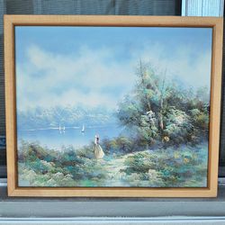 DuBois French Impressionist Oil Painting – Woman by Lake with Sailboats -Vintage - Collectable - Signed