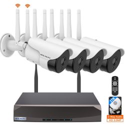 2-Way Audio & Dual Antenna Enhanced】 90ft Night Vision Outdoor Wireless Security Camera System, Wireless Surveillance Camera System, WiFi Video Survei