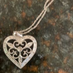 Diamond And Sterling Silver Heart Necklace 