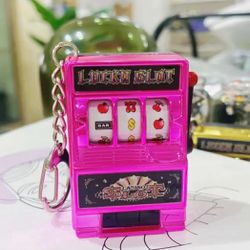 Brand New Pink Slot Machine Casino Vegas Spinning Keychain 