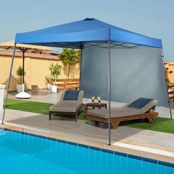 8 x 10 ft Pop up Canopy Tent with One Sidewall, Instant Slant Outdoor Gazebo for Beach, Sun Shade,Outdoor Activies, Weddings,Sky Blue