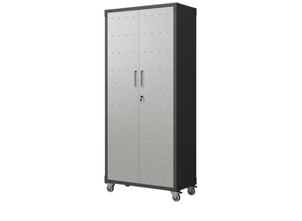 71" Steel Storage Cabinet with Wheels, Black/Gray, Garage Tool Organizer
