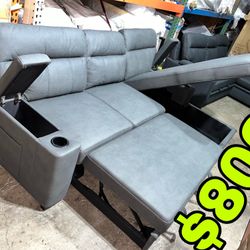 Beautiful New Sectional Sofa Bed W/ Storage Chaise & Storage Arms in Gray Microfiber Only $800!!!