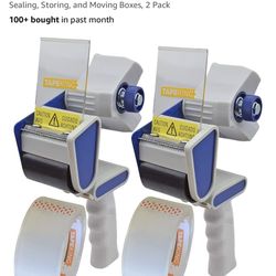  Tape King Packing Tape Dispenser Gun - Handheld Tape Gun w/ 2-Inch-Wide Clear Packaging Tape and Bonus Roll - Shipping Tape for Sealing, Storing, and