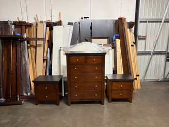 Dark Cherry Chest of Drawers with Two Nightstands