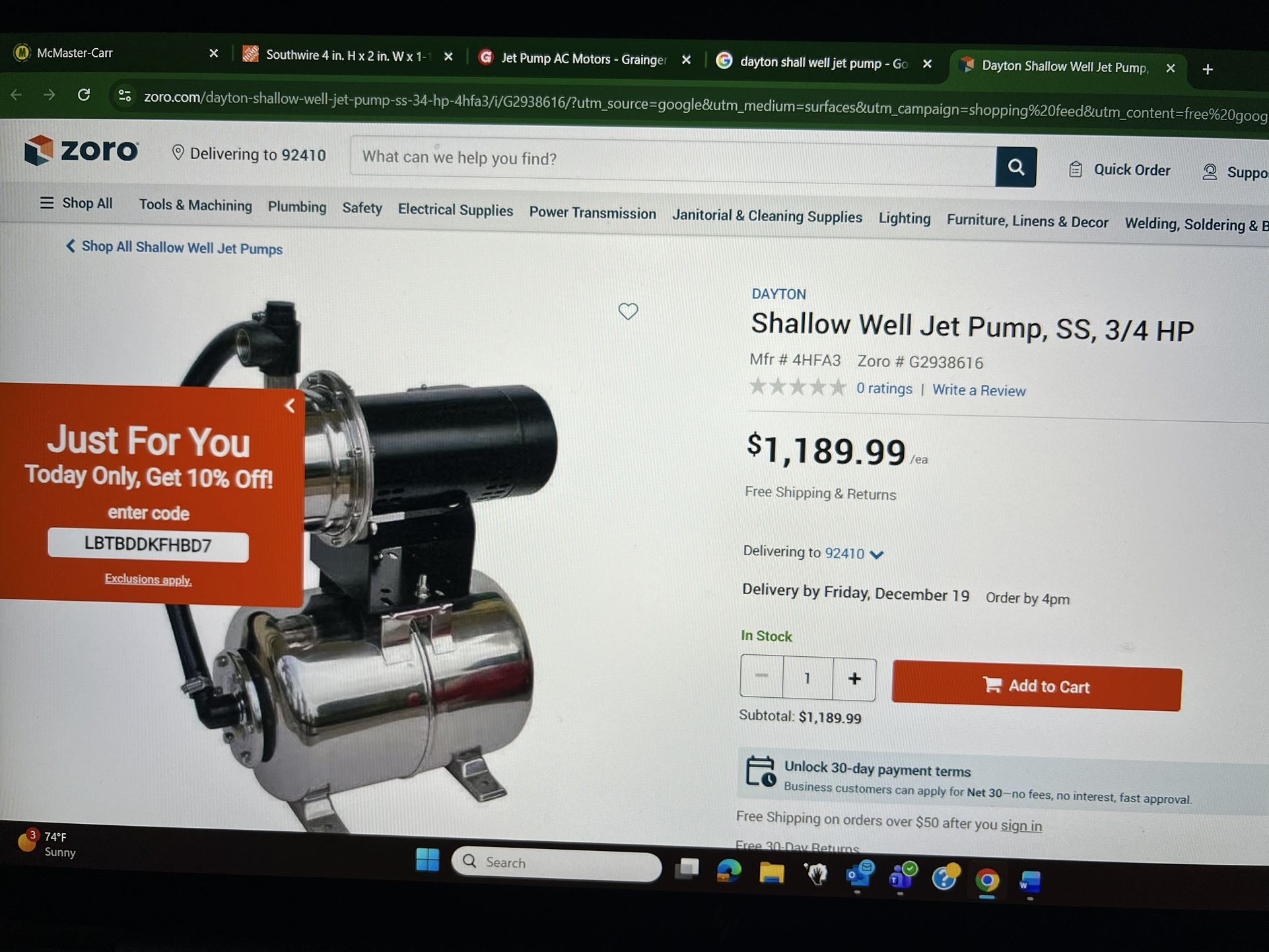 Dayton shallow Well Jet Pump