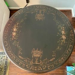 Round Hand-Painted Floral Accent Table