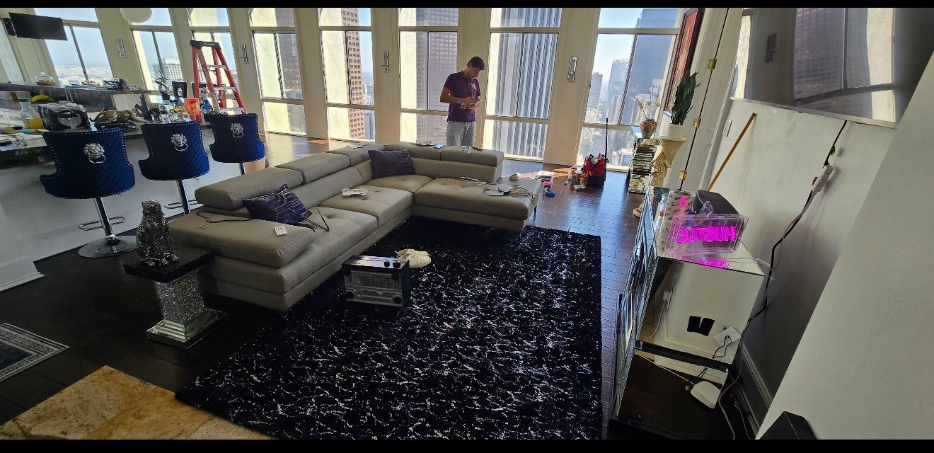 Grey Leather Sectional