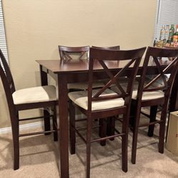 Expandable Counter-Height Cherry Wood Dining Table Set – 6 Chairs