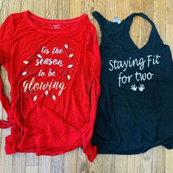 2 Pack XL Long Sleeve Maternity Shirt & Tank Top; Red & Black