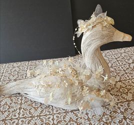 Decorative Bird Figurine with Floral Accents