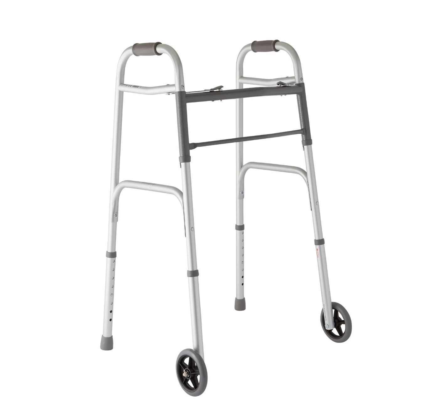 Medline Two-Button Folding Walker, 5 Inch Wheels