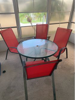 Outdoor glass table with 4 chairs set