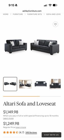 Ashley Furniture Altari Sofa & Loveseat – Alloy Gray – Excellent Condition