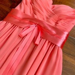 Small Watermelon Strapless Floor-length Bridesmaid Prom Dress