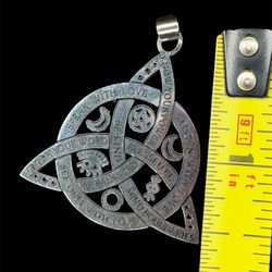 HZMAN Double Sided Stainless Steel Triple Goddess Triquetra Necklace Celtic Knot Irish Christian Trinity Knot Pendant