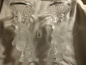 Etched glass angel candlestick holders