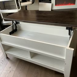 White And Wooden Lift Up Coffee Table