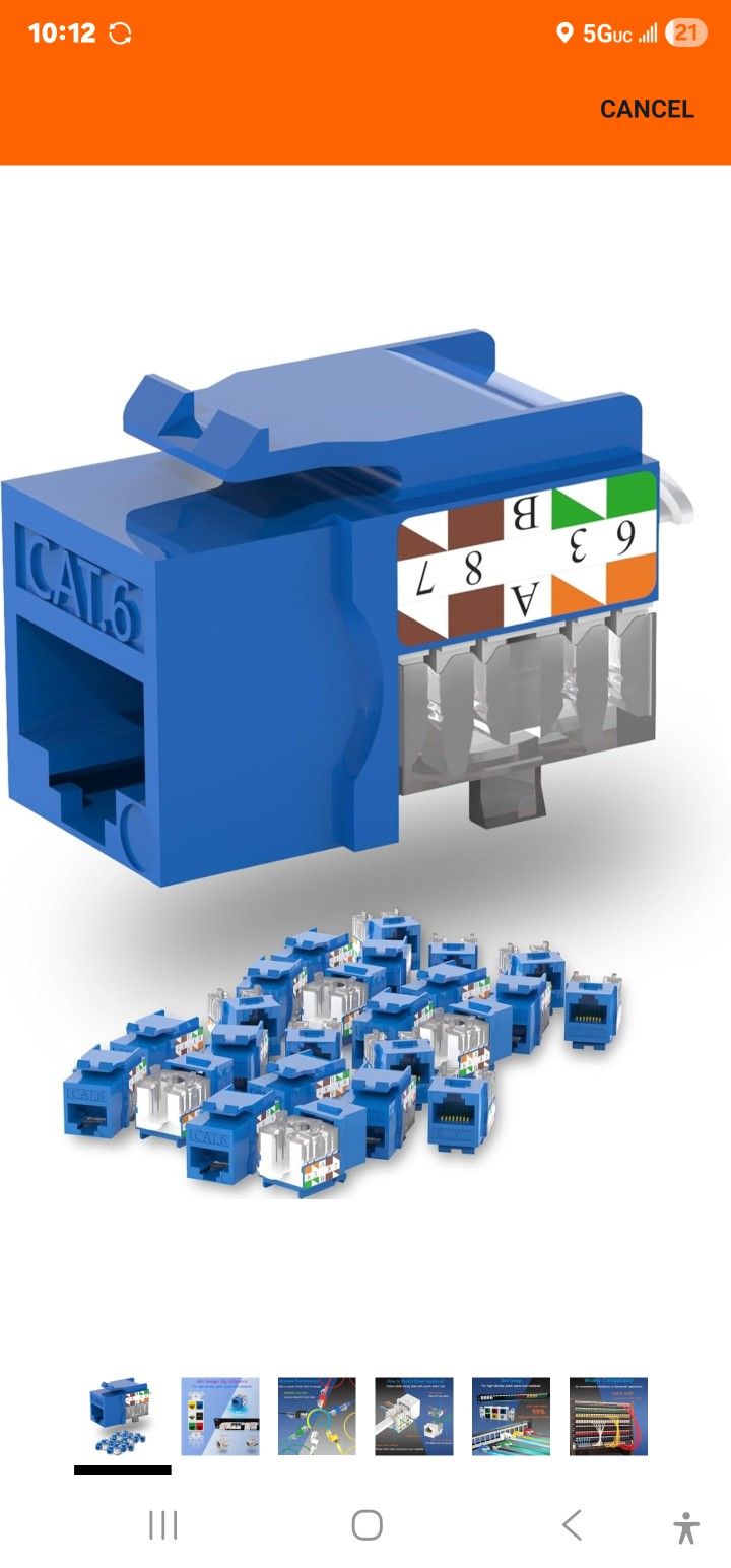 Keystone Jack Cat6 Slim 50 Pack, Keystone Jacks 90 Degree, RJ45 Keystone Jack Punch Down Blue, Cat6 Jack compatiable for Network WallPlate or Patch Pa