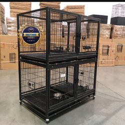 Double Stacked Dog Pet Cage Kennel Size 43” With Divider And Feeding Bowls New In box 📦