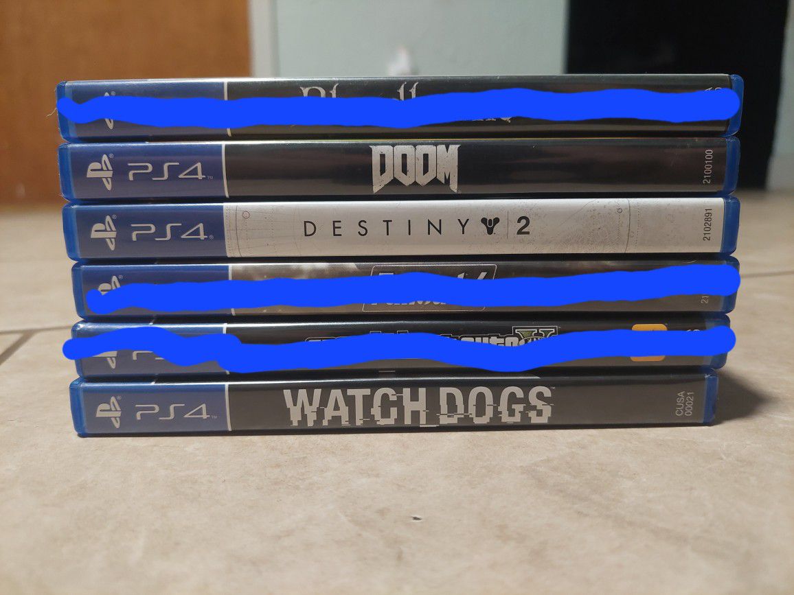 PS4 Playstation Games Lot Doom, Destiny 2, Watch Dogs. Please Read Description