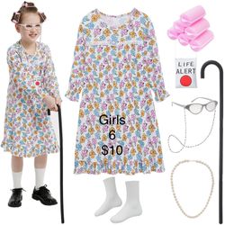 Girls Grandma Old Lady Costume 100 Days of School 6 / Disfraz de Viejita Niñas Halloween