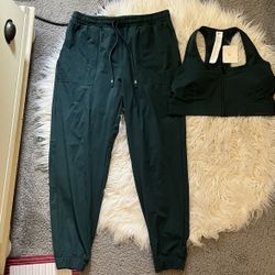 Fabletics Joggers And Sports Bra Deep Sea Green