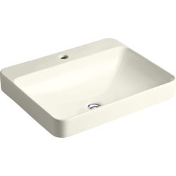 Vox Rectangle Vessel Above-Counter Bathroom Sink with Single Faucet Hole, Biscuit 6.88 x 18.13x23