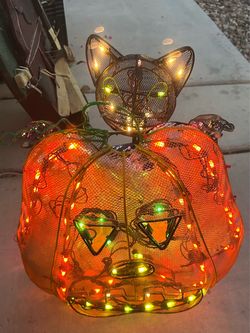 Halloween Light-Up Jack-o-Lantern Cat Decoration