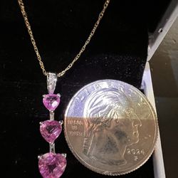 NECKLACE 10K YELLOW GOLD AND HEART SHAPED LAB CREATED PINK SAPPHIRE PENDANT 10K 